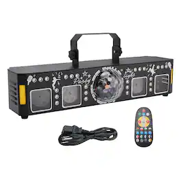 Topteng - 5-in-1 Stage Light – 96-Pattern Laser, Magic Ball, UV, Gold Strobe, RGB Wash, Remote, Fit for DJ, Party & Club - Black