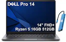Dell - Upgraded - Pro 14 14" FHD+ Business Laptop - AMD Ryzen 5 220 - 16GB DDR5 RAM - 512GB SSD – Backlit Keyboard - Windows 11 Pro - Magnetite