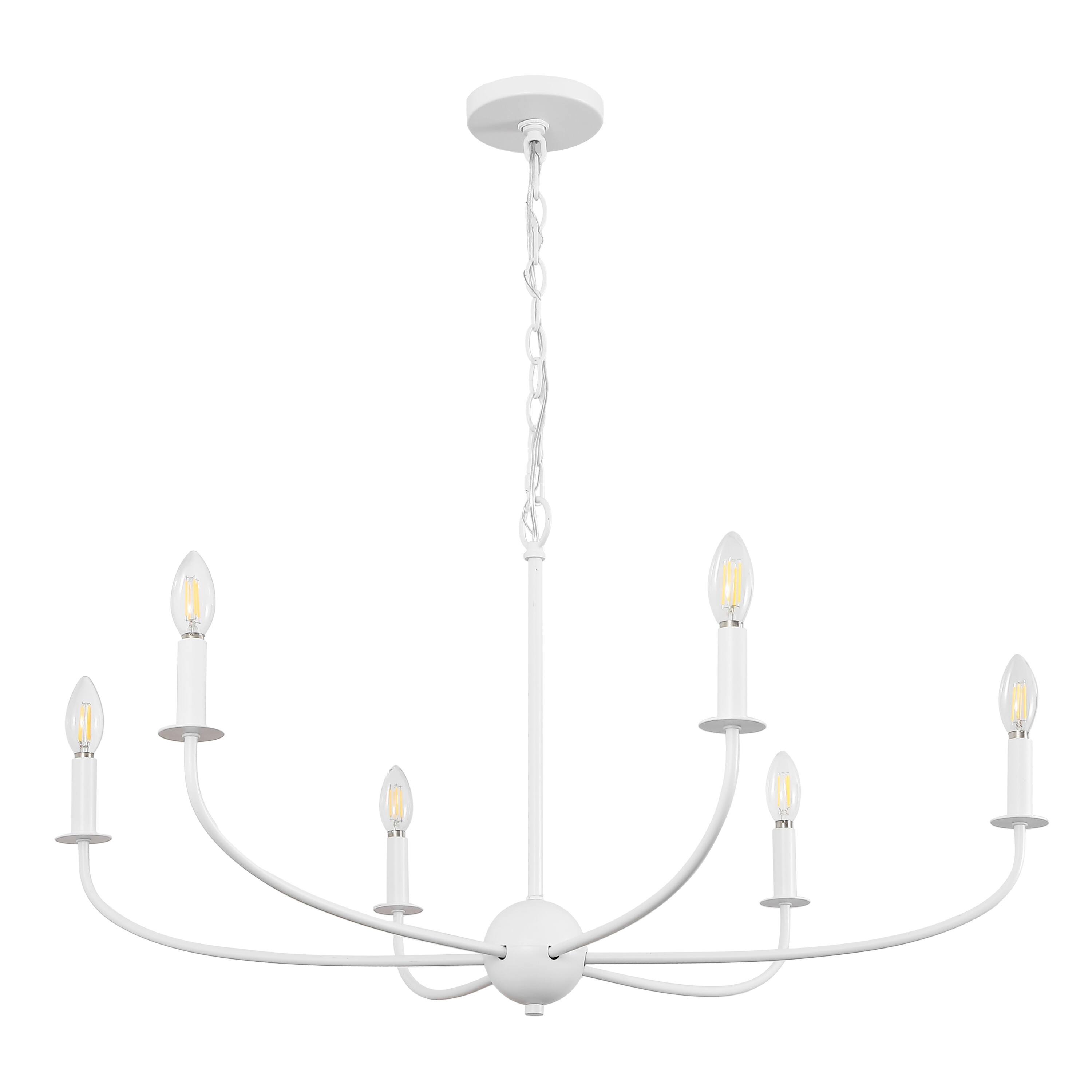 Alt View 7. Jonathan Y - Ainsley 35" 6-Light Grand Traditional Farmhouse Adjustable Swooping Arm Candle-Style Metal LED Chandelier, White - White.