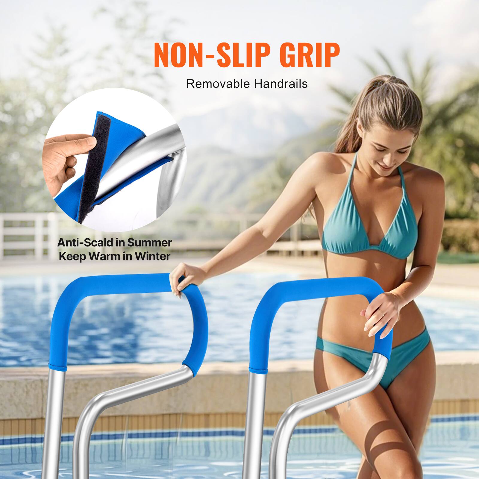 NON-SLIP GRIP  
Removable Handrails  

Anti-Scald in Summer  
Keep Warm in Winter