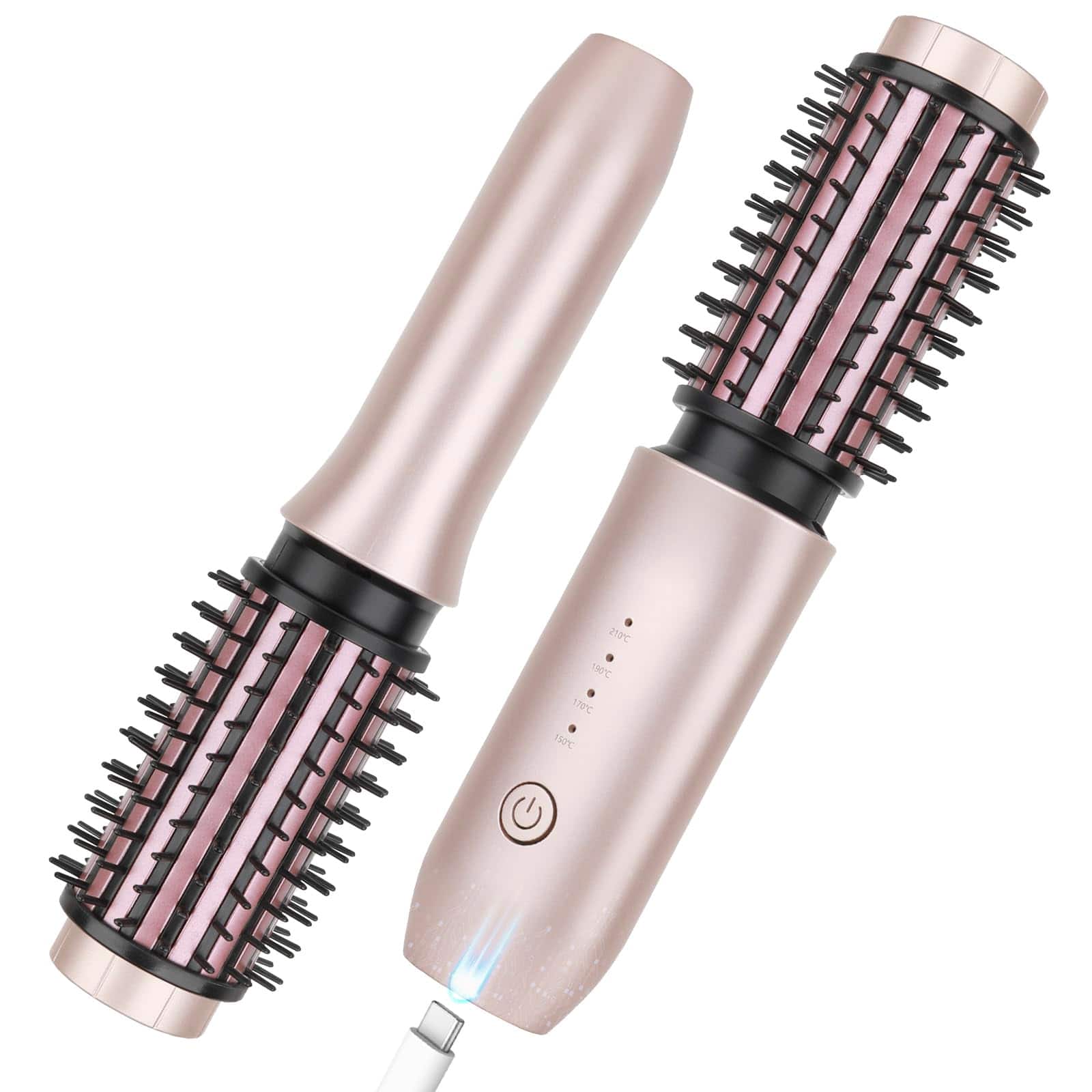 The Best Inks - Cordless Curling Iron Brush 2024 Portable Travel Mini For Women 7000mah Usb Rechargeable Wand With - Pink