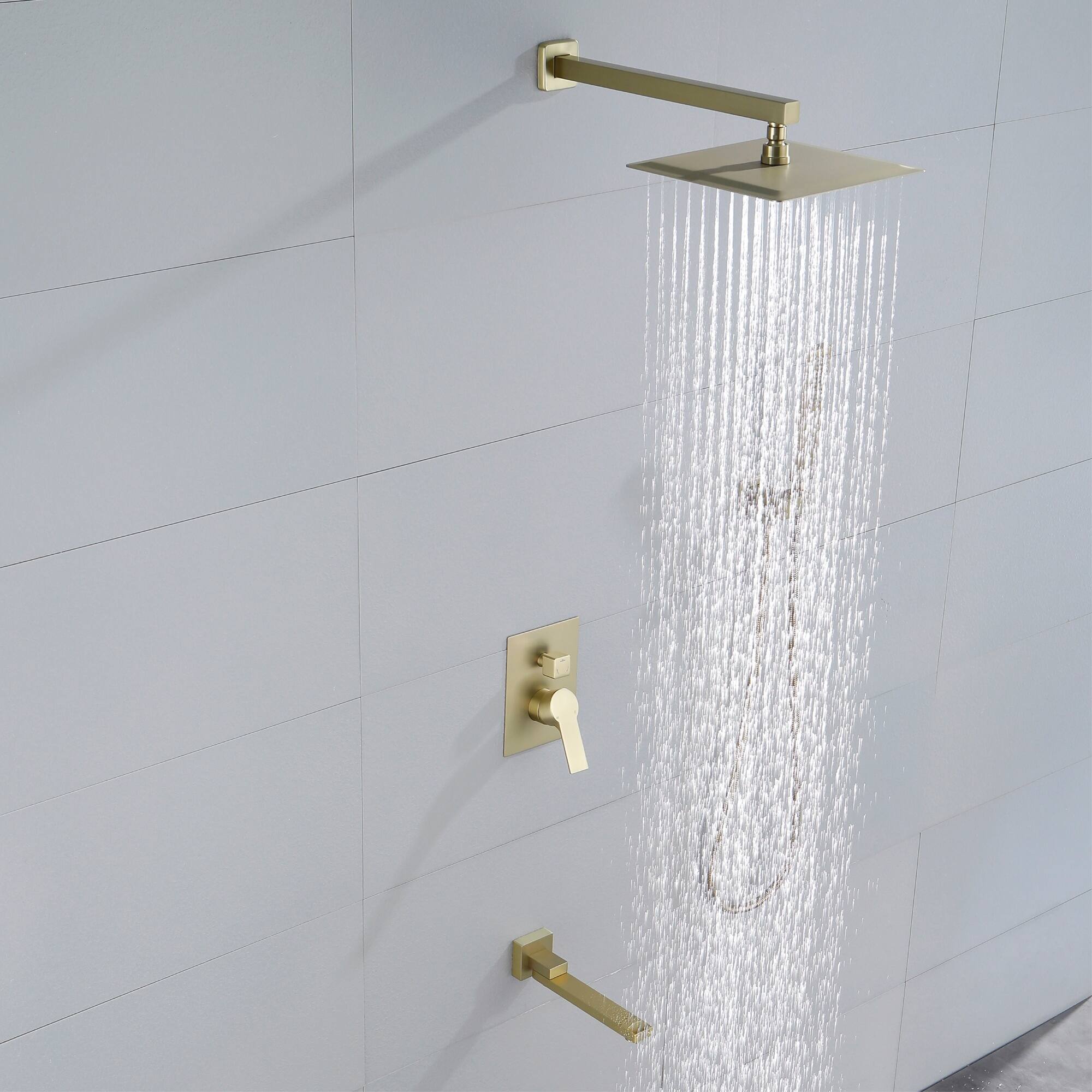 Alt View 2. Boyel Living - Brushed Gold 12-Inch Rain Shower System Brass SUS304 3-Function Valve Handheld 180° Spout cUPC - Brushed Gold.
