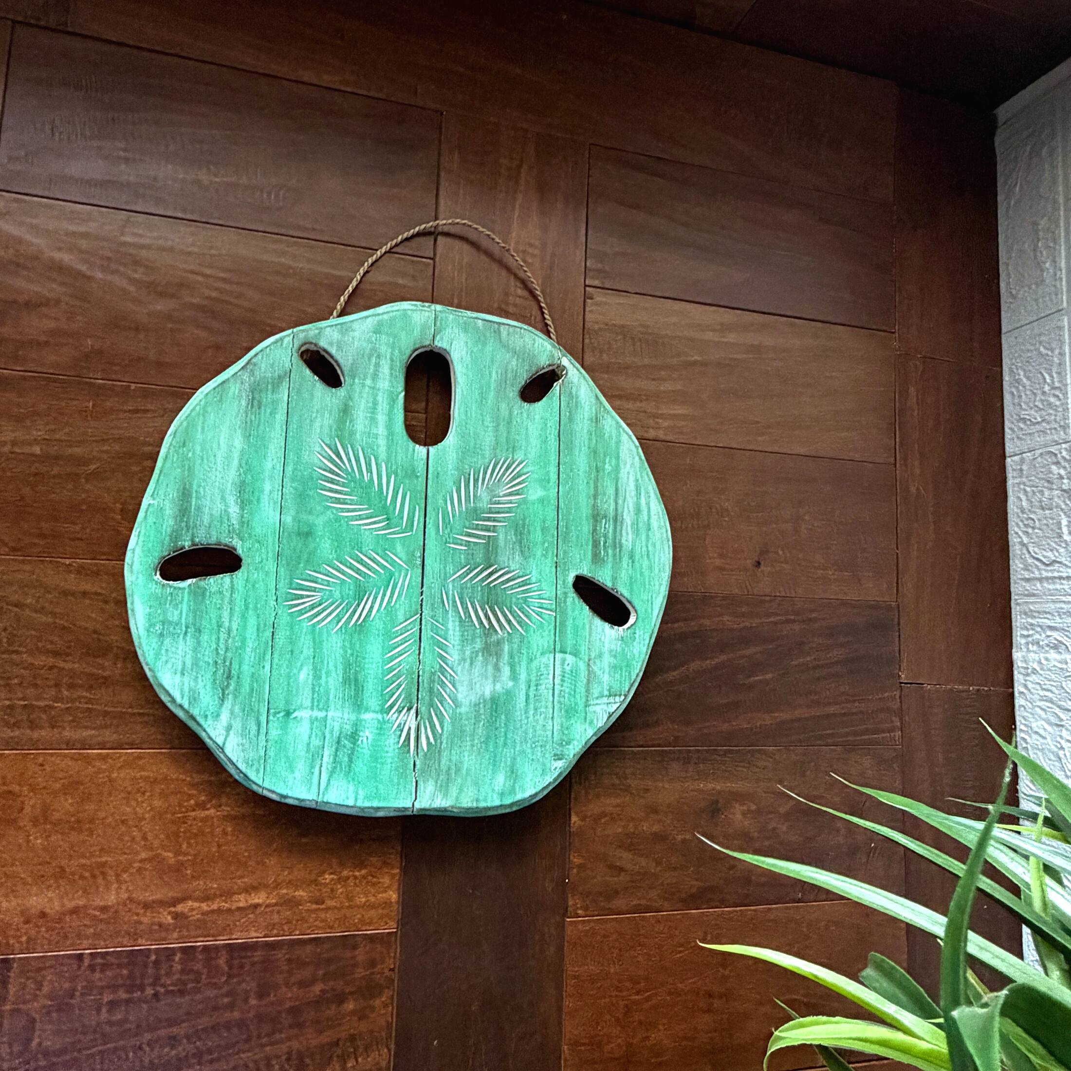 Alt View 3. Things2Die4 - Aqua Wood Sand Dollar Wall Sculpture Coastal Distressed 15.5 Inch Hanging Decor - Aqua.