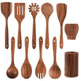 VAVSEA - 11 Pcs Wooden Spoons for Cooking, Thickened Natural Wooden Cooking Utensils with Non-Stick, Heat Resistant, Eco-Friendly - wood
