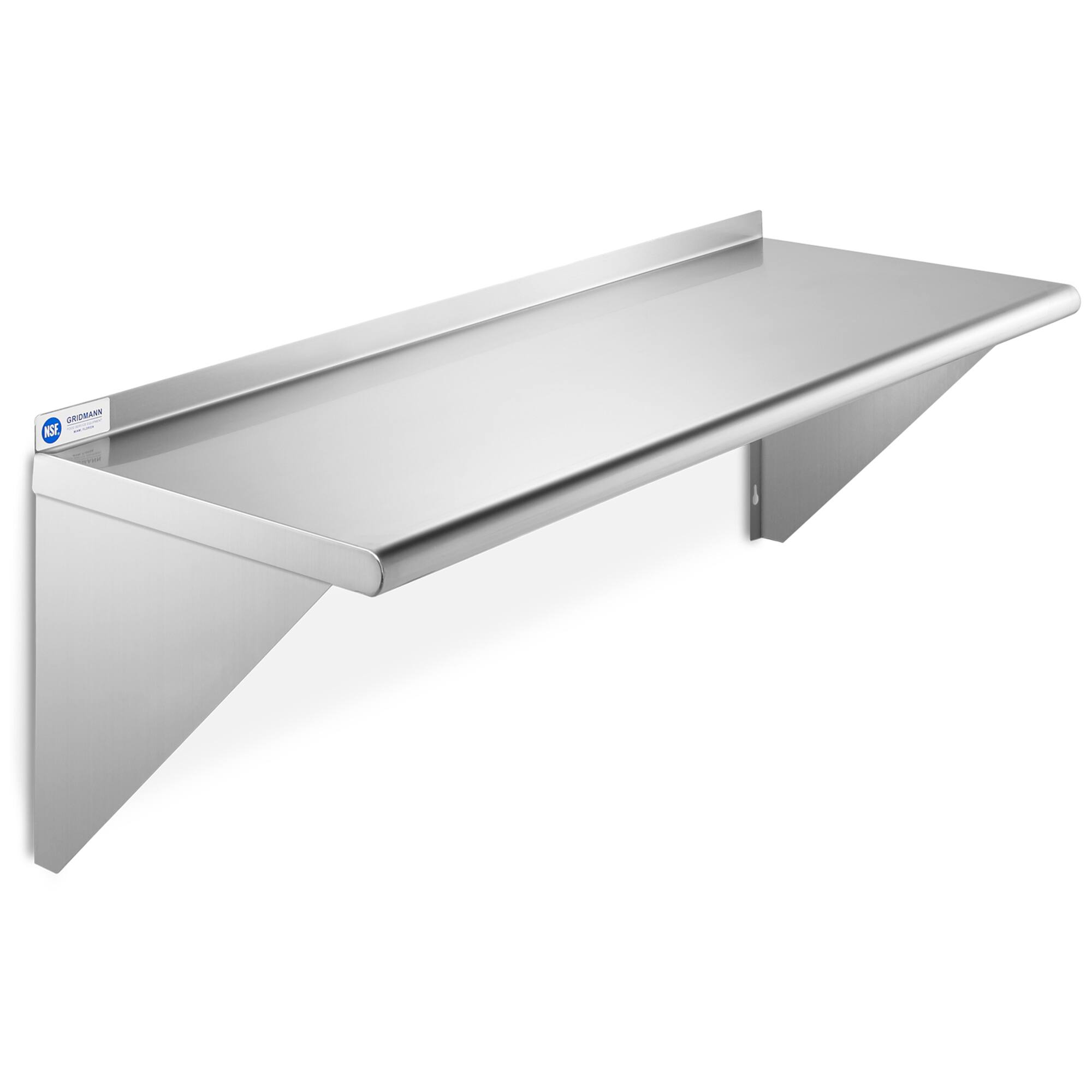 GRIDMANN - 36 x 12-in NSF Stainless Steel Wall-Mount Shelf - Silver