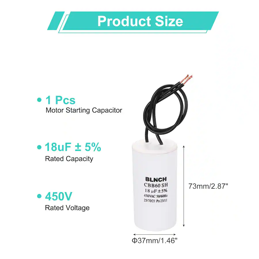 Compressor Mag Wire Unique Bargains 18uF CBB60 Running Capacitor, AC 450V 2 Wire for Air ...