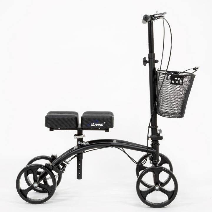 Alt View 1. iLIVING - ILG-611 Knee Walker Scooter, Steerable Rollator with Basket, Adjustable Pads & Tiller, Dual Brakes, Crutch Alternative - Black.