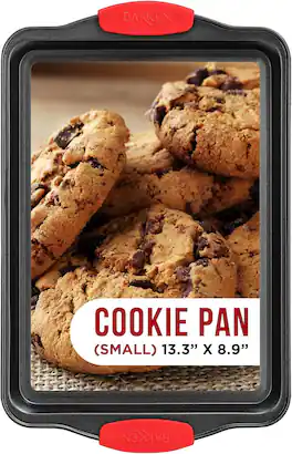 Bakken- Swiss - Nonstick Carbon Steel Cookie Sheet Pan with Red Silicone Handles – Gray Coating Inside & Outside – Small Size - Black