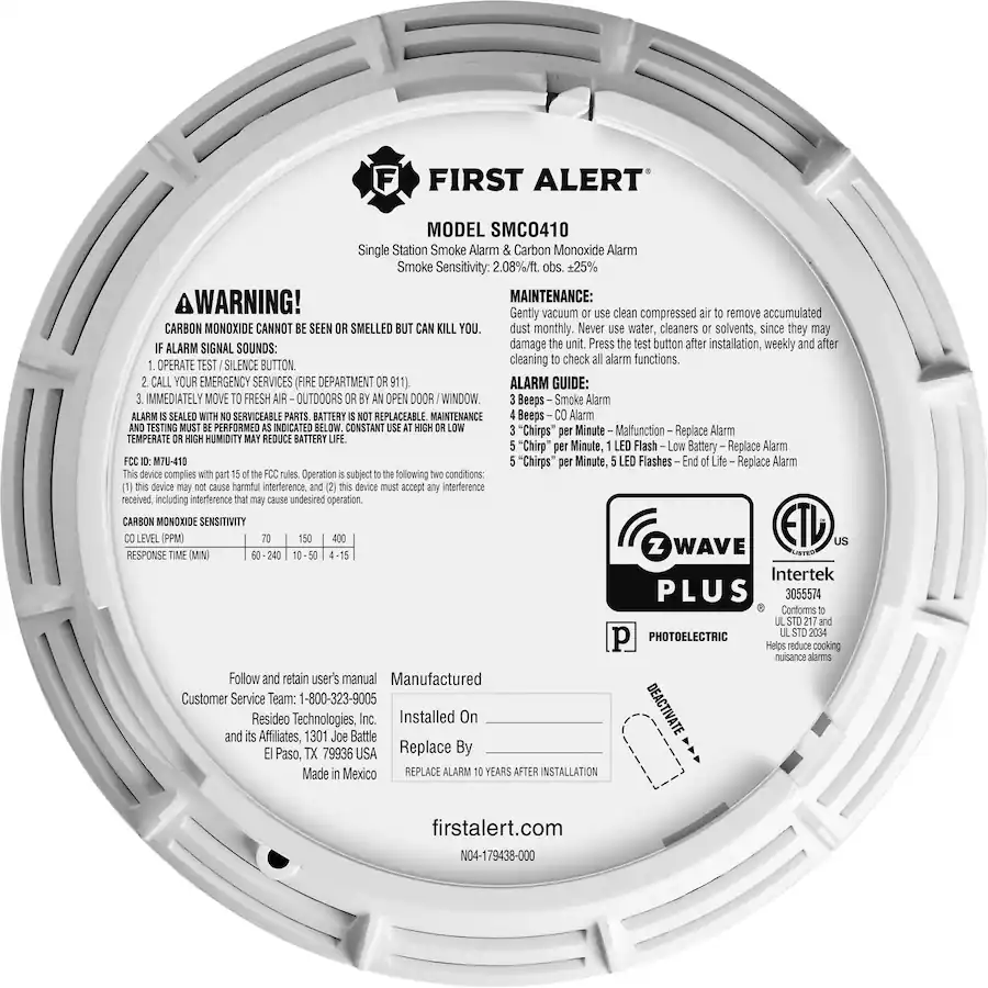 First Alert Z Wave Smoke and Carbon Monoxide Detector White FSMCO410BX ...
