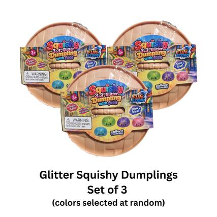 Squishy 3.3" Glitter Dumpling with face STORM 3+ FUN Super Soft! NOT FOOD Slow NOT EAT! Rise! DO WARNING: CHOKING HAZARD small parts. Not for children under 3 years collect Them All! Squishy 3.3" Glitter FUN 3+ Dumpling STORM with face ET IPO Super Soft! NOT FOOD Slow NOT EAT! Rise! DO WARNING: CHOKING HAZARD small parts. 808 Not for children under 3 years collect Them All! Glitter Squishy Dumplings Set of 3 (colors selected at random)