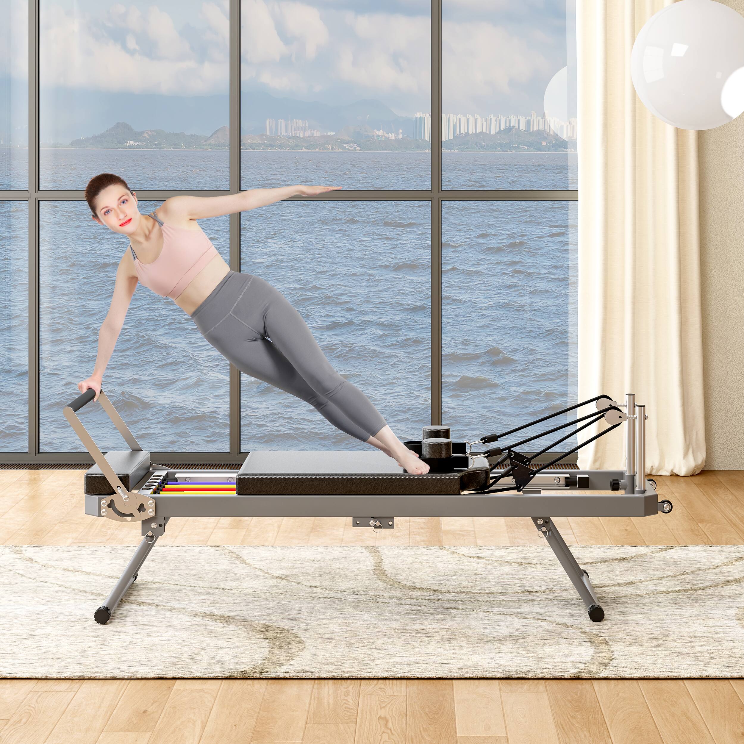 Alt View 6. PexFix - Foldable Pilates Reformer Machine with Double Resistance for Home Gym - Black.