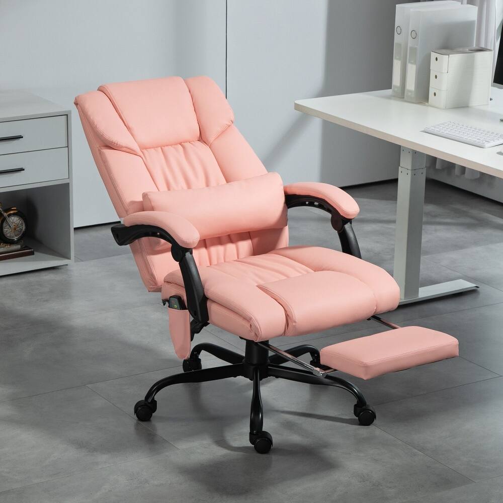 Angle. Loheer - Loheer Pink Massage Office Chair High Back Reclining Desk Chair with Footrest - Pink.
