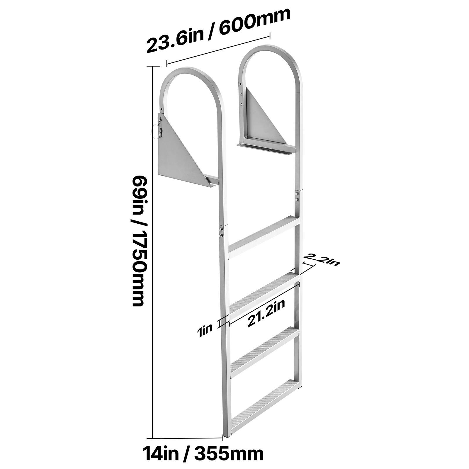 23.6in / 600mm  
69in / 1750mm  
1in  
2.2in  
21.2in  
14in / 355mm