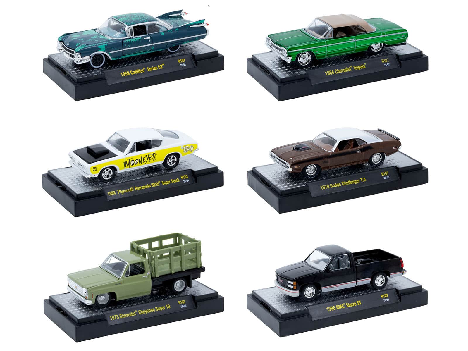 """Auto-Thentics"" 6 piece Set Release 107 IN DISPLAY CASES Limited Edition 1/64 Diecast Model Cars by M2 Machines" price history on PriceWatchPro