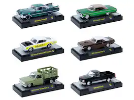 "Auto-Thentics" 6 piece Set Release 107 IN DISPLAY CASES Limited Edition 1/64 Diecast Model Cars by M2 Machines