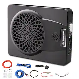 Junsun - All-in-One 10" 1200W Slim Under Seat Subwoofer with Built-in Amplifier (300W RMS) Adjustable with Wiring Kit - Black