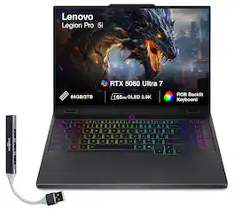 Lenovo - Upgraded - Legion 5i 83F00005US Laptop, Core Ultra 7 255HX, 64GB, 2TB SSD, 15.1" (2560x1600), RTX 5060, Win 11 Pro - Eclipse Black