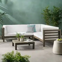 Siljoy - OANA OUTDOOR WOODEN SECTIONAL SET WITH CUSHIONS - White
