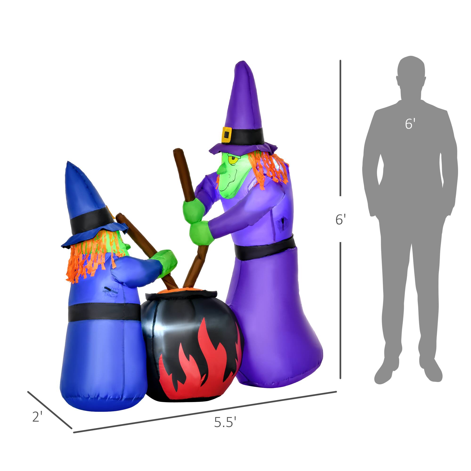Alt View 2. Homcom - 6' Halloween Inflatables Outdoor Decorations Witches With Cauldron LED Light, Blow Up LED Yard Decor for Garden, Lawn - Multi-colored.