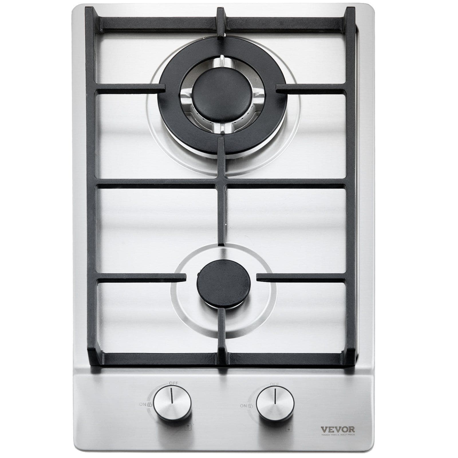 COWLOWN - 12in Eascookchef Gas Cooktop 2 Burners 12250 BTU Stainless Steel Dual Fuel (NG/LPG) Thermocouple Protection - Silver