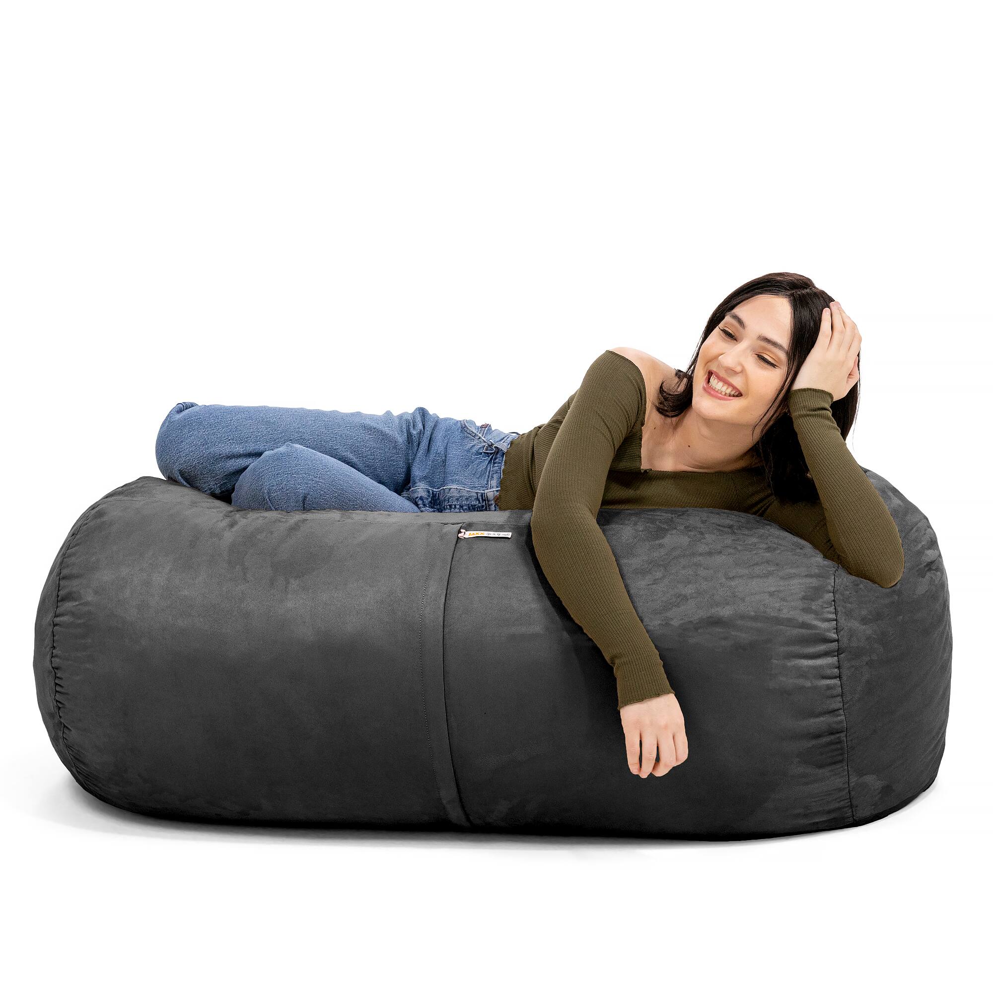 Left. Jaxx - Jaxx Sofa Saxx 4-foot Bean Bag Lounger, Black - Black.