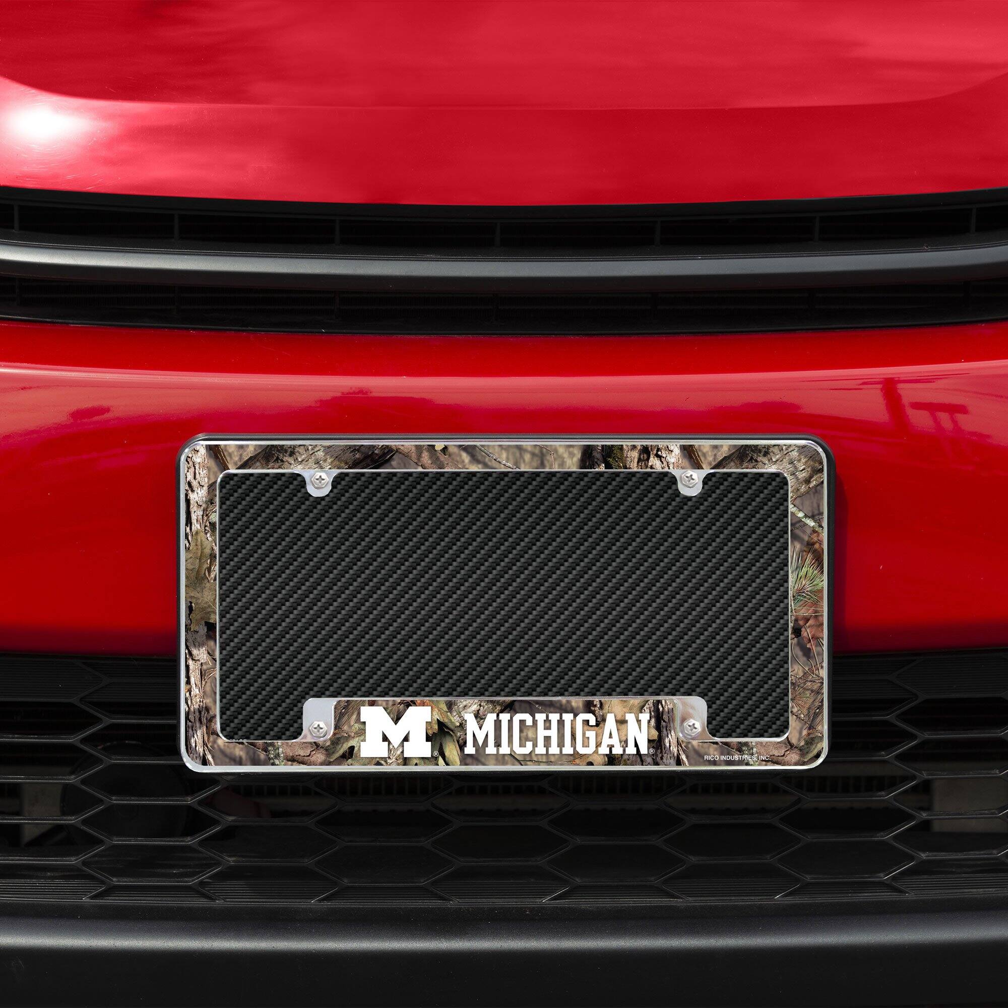 Alt View 2. Rico Industries - Michigan Wolverines Chrome Metal License Plate Frame with Bold Mossy Oak Camouflaged Camo Design - Multi.