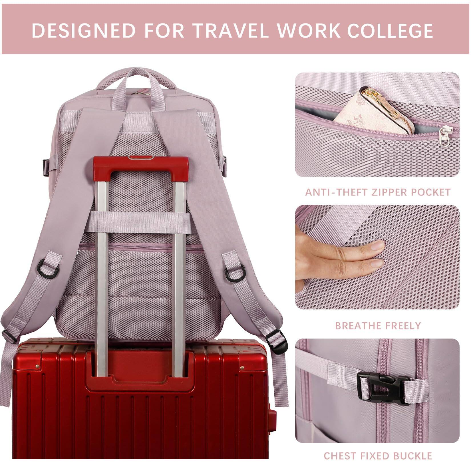 Alt View 1. Live At Space - Travel Laptops Backpack For Women Men  Casual Work Bag 17inch Airline Approved Hiking Business (pink Khaki) - Light Purple.