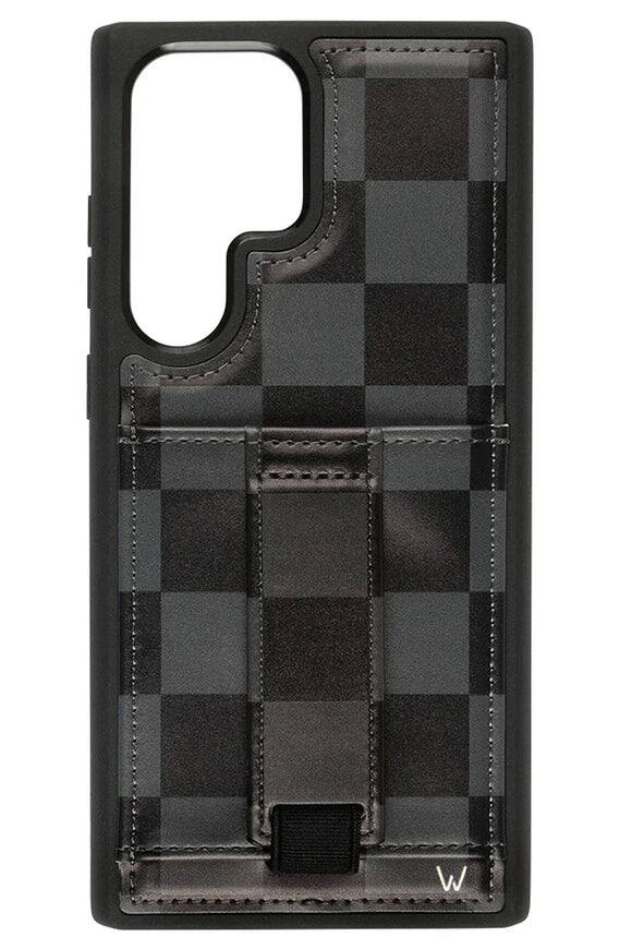 Front. Walli Cases - Midnight Check Phone Case with Wallet and Finger Strap for Samsung S25 Ultra - Midnight Check.