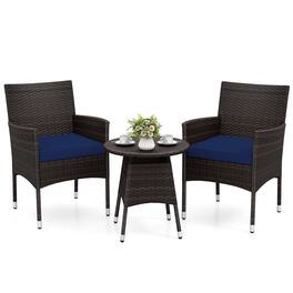 Costway - 3 Piece Patio Furniture Set, Hand-Woven PE Wicker Conversation Set with Armchairs - Mix Brown&Blue