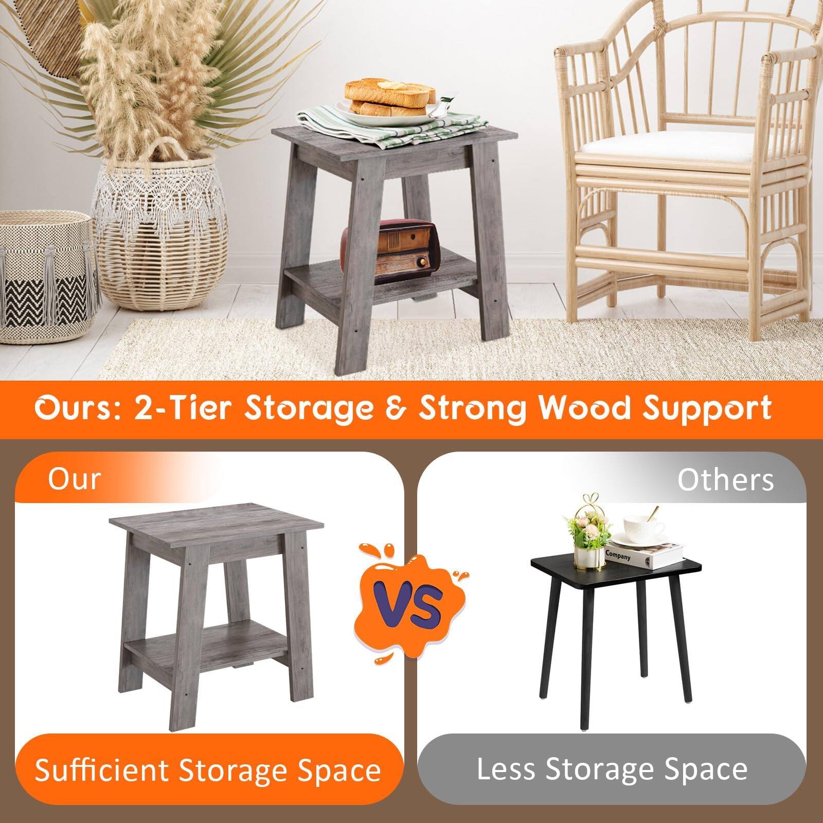 Ours: 2-Tier Storage & Strong Wood Support

Our
Sufficient Storage Space

Others
Less Storage Space