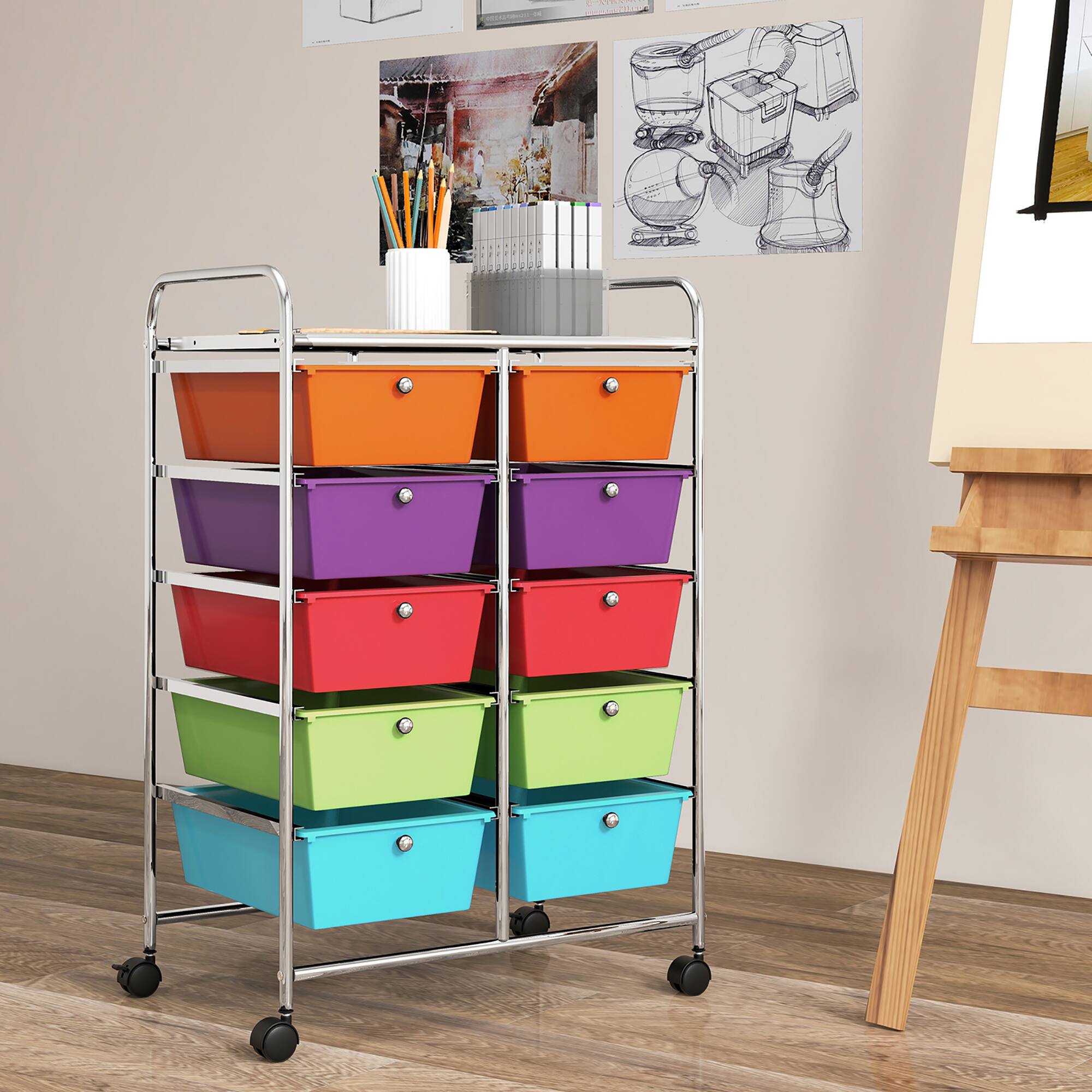 Alt View 1. Gymax - Gymax 10-Drawer Rolling Storage Cart Tools Scrapbook Paper Organizer on Wheels Multicolor - Multicolor.