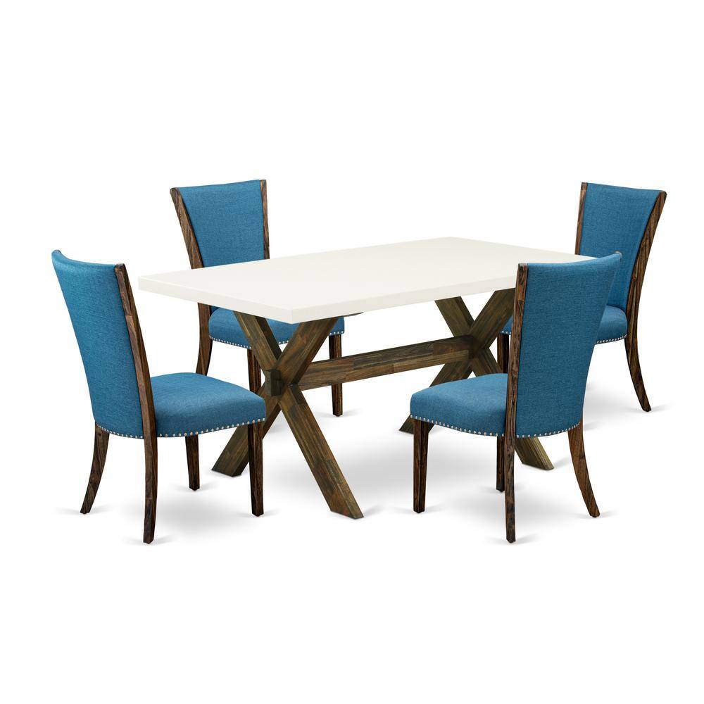 Left. East West Furniture - East West Furniture X726VE721-5 5Pc Dining Table set Includes a Dining Room Table and 4 Parsons Dining Room Chairs with - Multi-Color.