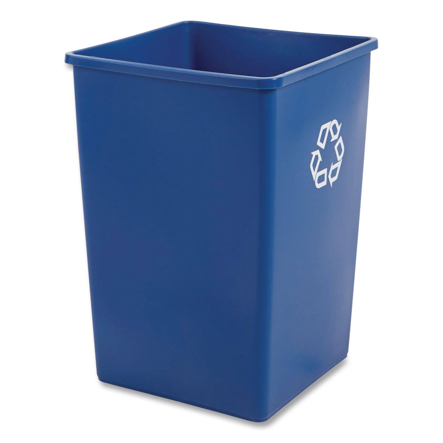 Left. RubberMaid - Square Recycling Container, 35 gal, Plastic, Blue.