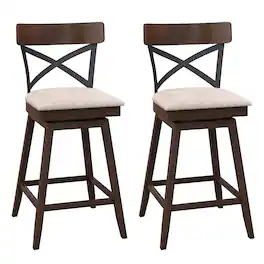 Costway - Set of 2 Wooden Swivel Bar Stools Upholstered Counter Height Dining Chairs - Brown,Black,Beige