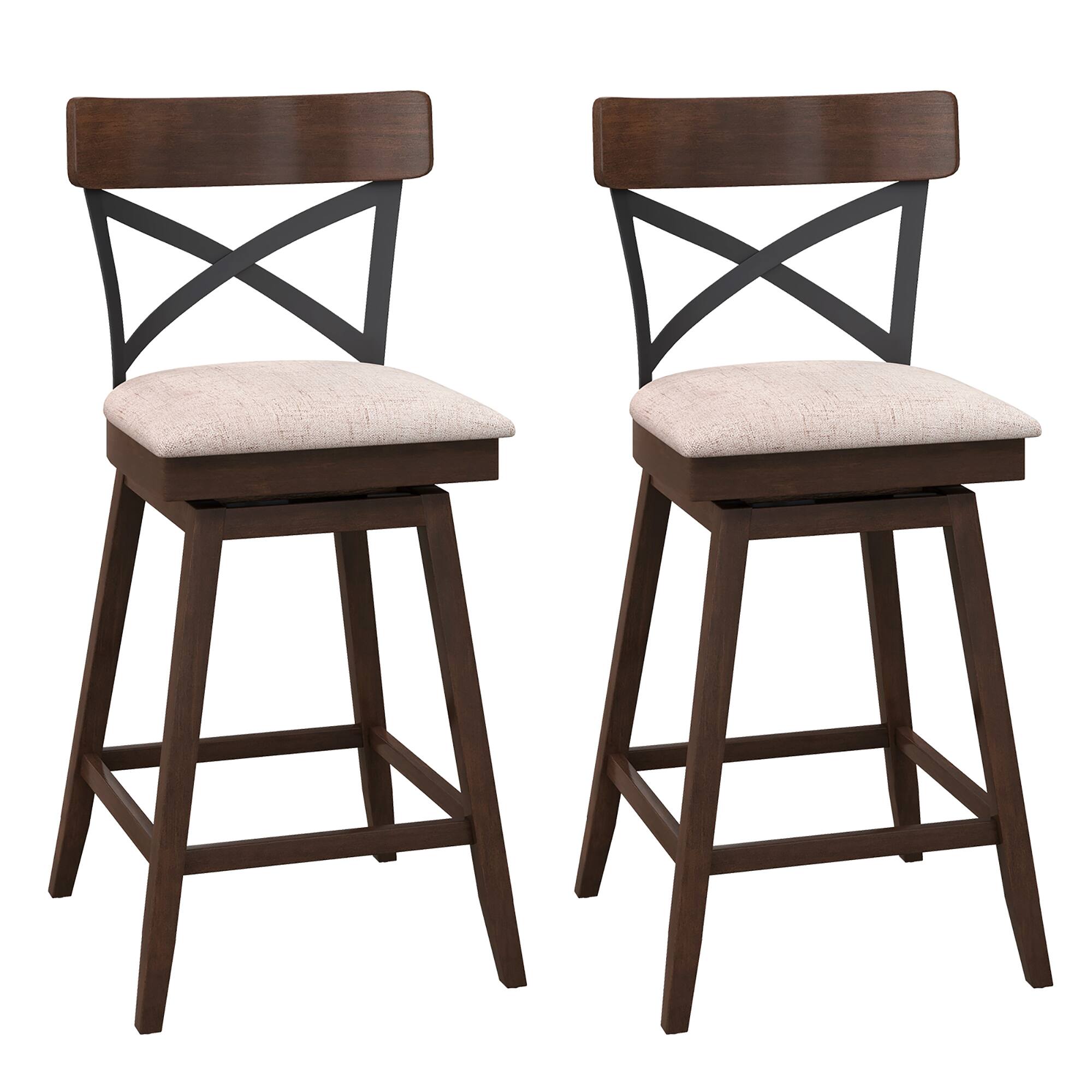 Front. Costway - Costway Set of 2 Wooden Swivel Bar Stools Upholstered Counter Height Dining Chairs - Brown,Black,Beige.