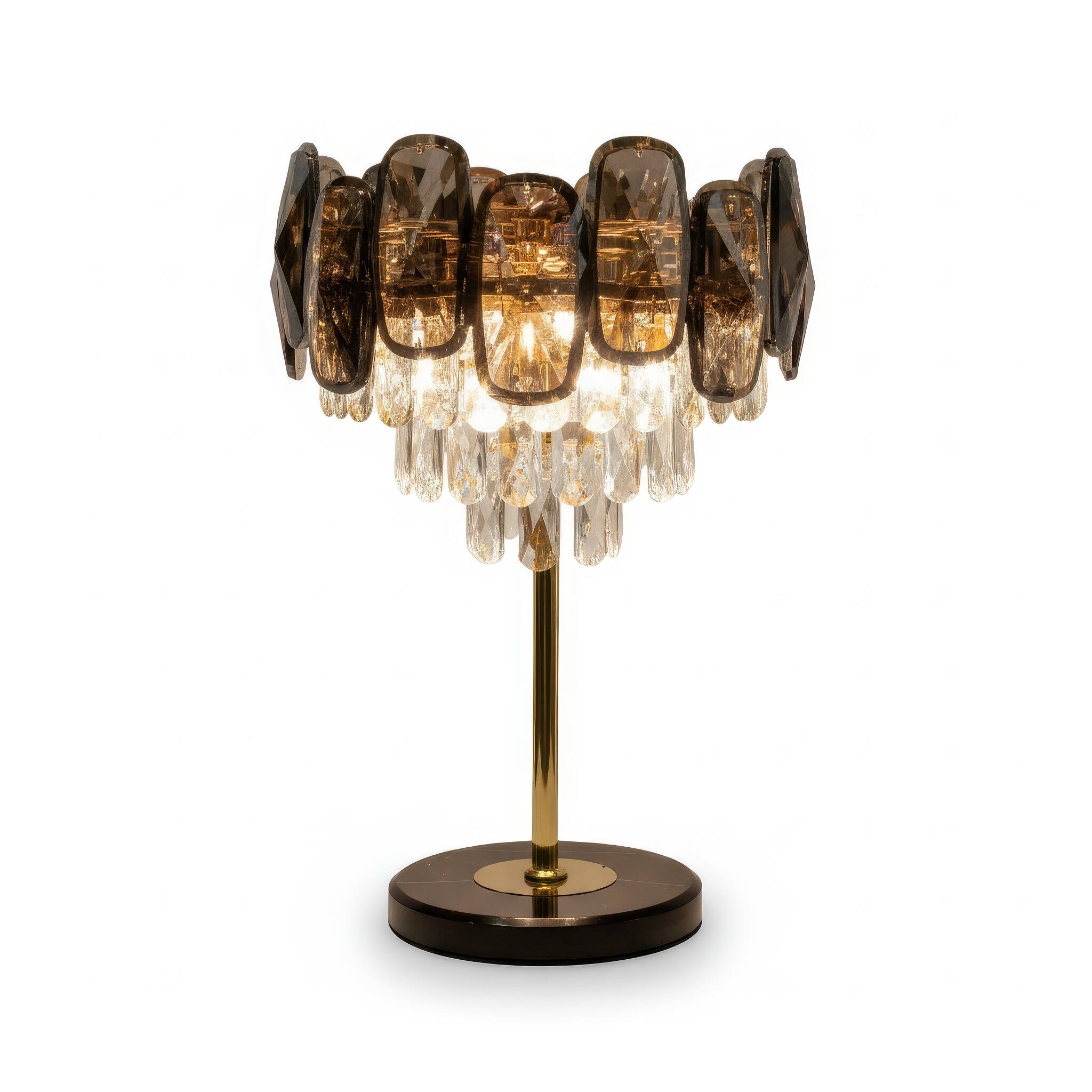 Angle. FC Design - 21"H Bronze & Black Marble Vase w/ Faceted Faux Crystal Shade Table Lamp.