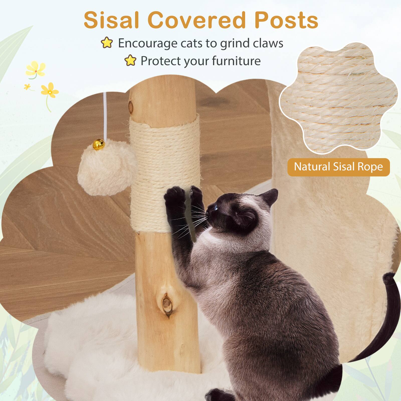 Sisal Covered Posts  
Encourage cats to grind claws  
Protect your furniture  

Natural Sisal Rope