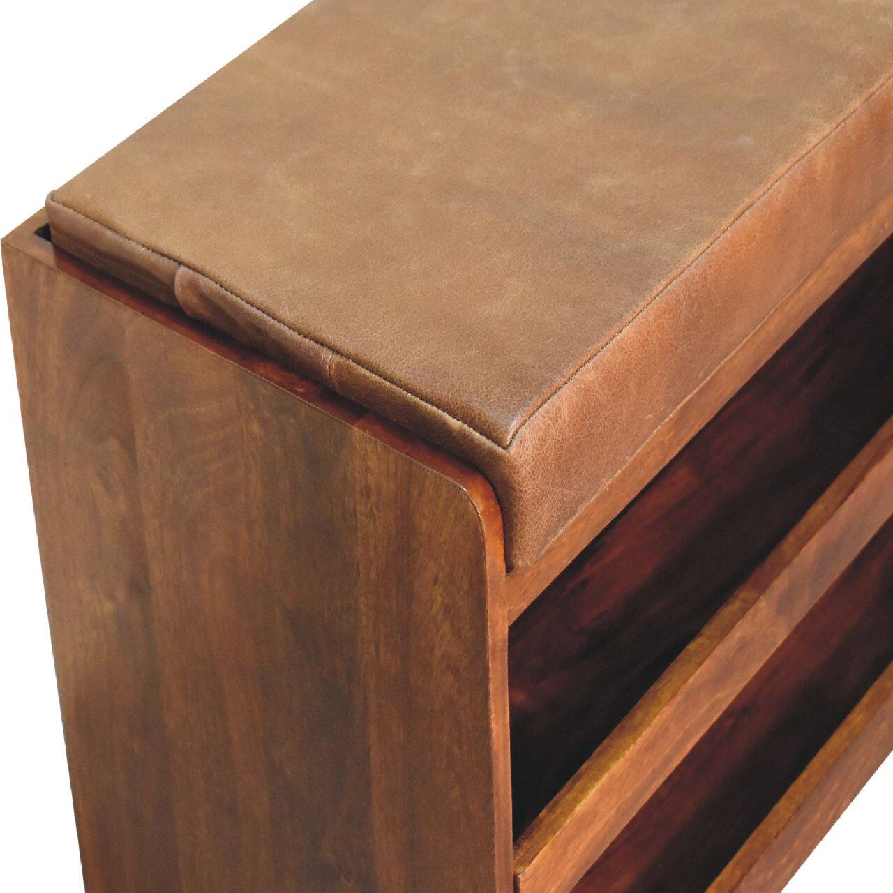 Alt View 2. Artisan Furniture - Artisan Furniture Solid Wood Buffalo Hide Pull out Chestnut Shoe Storage Bench, Upholstered, Dark Brown - Dark Brown.