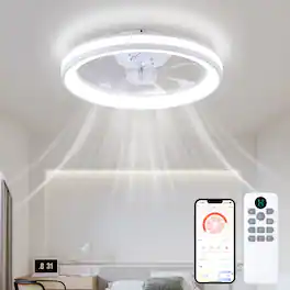 Domanki - 20'' Ceiling Fans with Lights, Dimmable LED Lights, 6-Speeds Ceiling Fans with Lights and Remote for Bedroom,Living Room - White+white blade