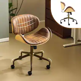Winado - Comfotable Swivel Rolling Desk Chair with Wood-Grain Curved Shell,Ergomomic Mid-Back Padded Armless for Home Office - Rustic-microfiber