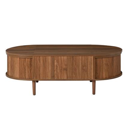 Front. Forest'nSky - Antique brown Oval Lift-Top Coffee Table with Hidden Storage and Wood Wave - Antique brown.