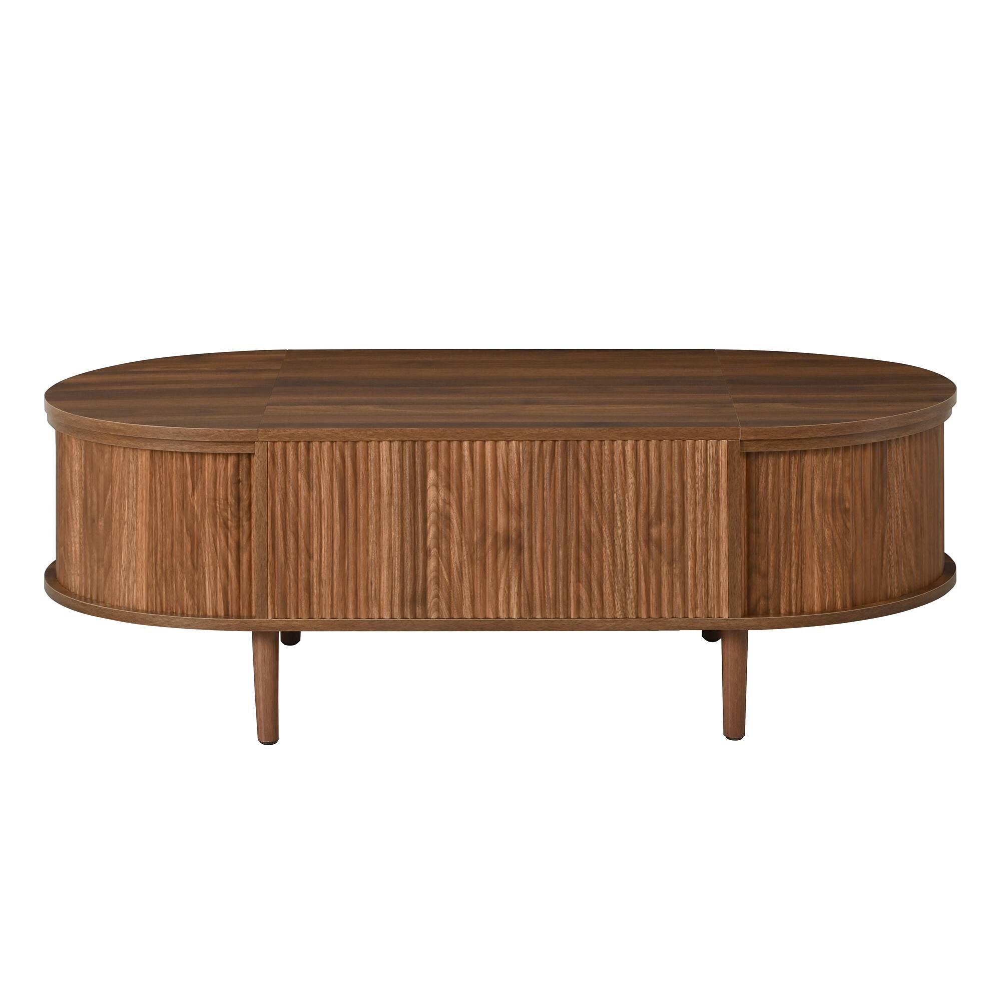 Front. Forest'nSky - Antique brown  Oval Lift-Top Coffee Table with Hidden Storage and Wood Wave - Antique brown.