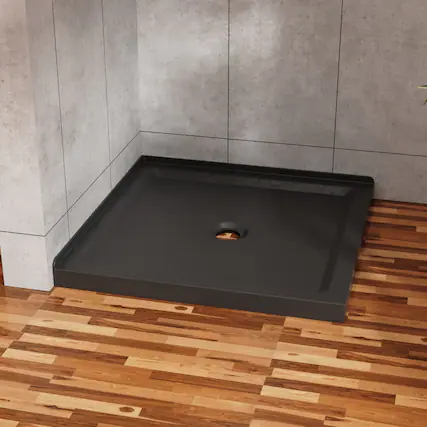 Front. JUJABU - 36"x36" Shower Pan 3.3" Height Double Threshold Shower Base in Slate Black, Anti-slip Acrylic - Black.