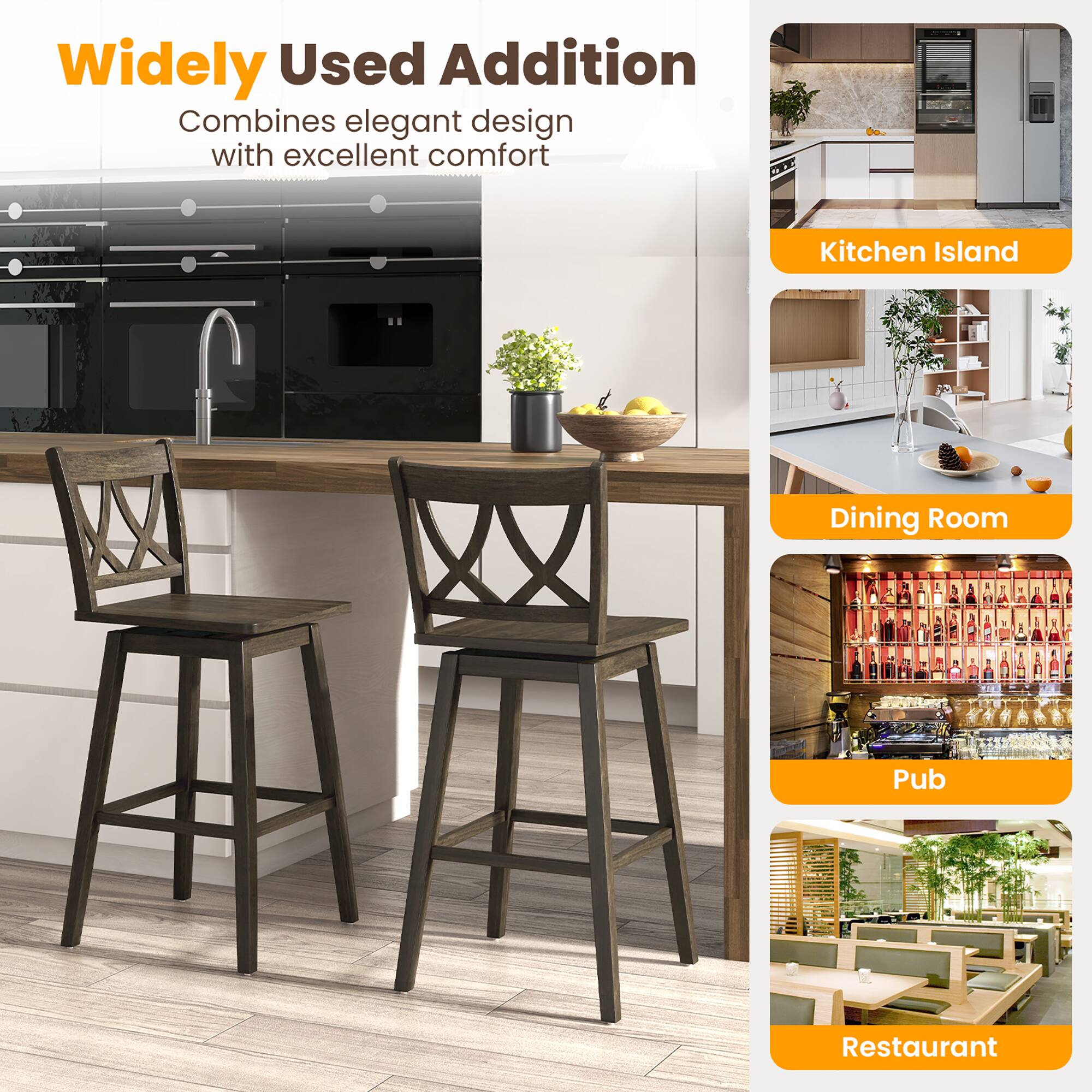 Widely Used Addition
Combines elegant design with excellent comfort
Kitchen Island
Dining Room
Pub
Restaurant