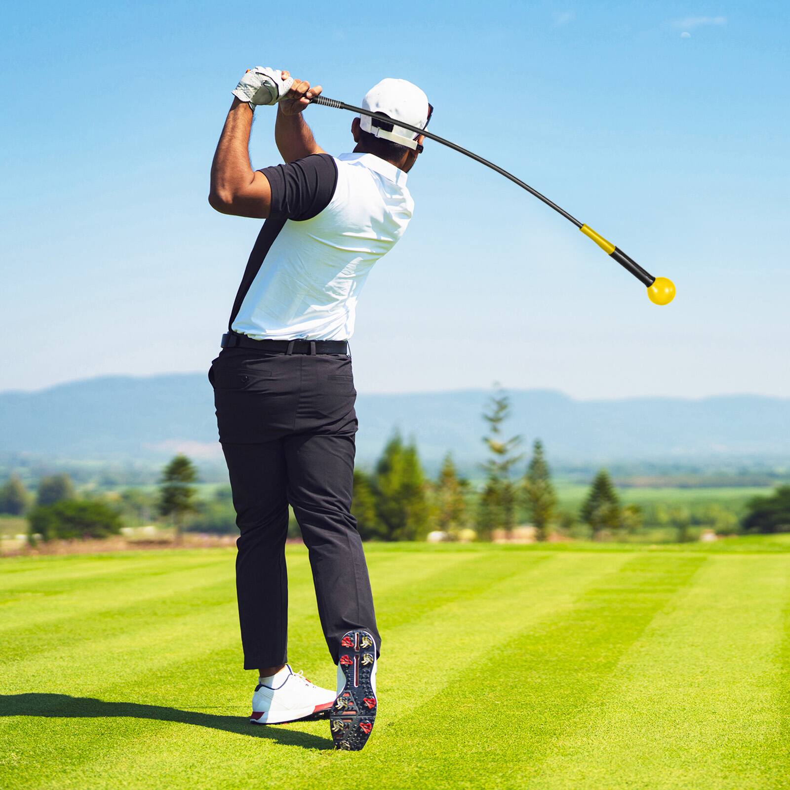 Alt View 3. Gymax - Gymax Golf Swing Trainer Aid 47'' Warm-up Practice Stick w/Weighted Head for Grip Yellow - Yellow.