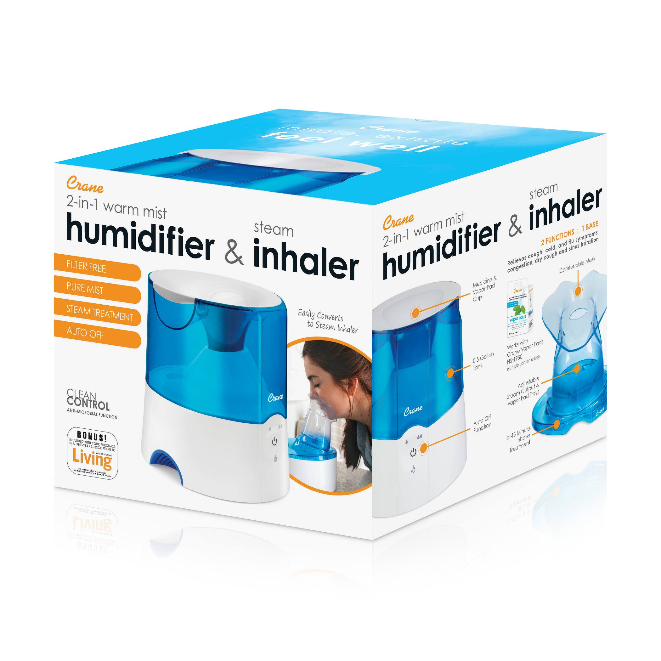 Alt View 13. CRANE - 0.5 Gal. 2-in-1 Warm Mist Humidifier & Personal Steam Inhaler - Blue/White.