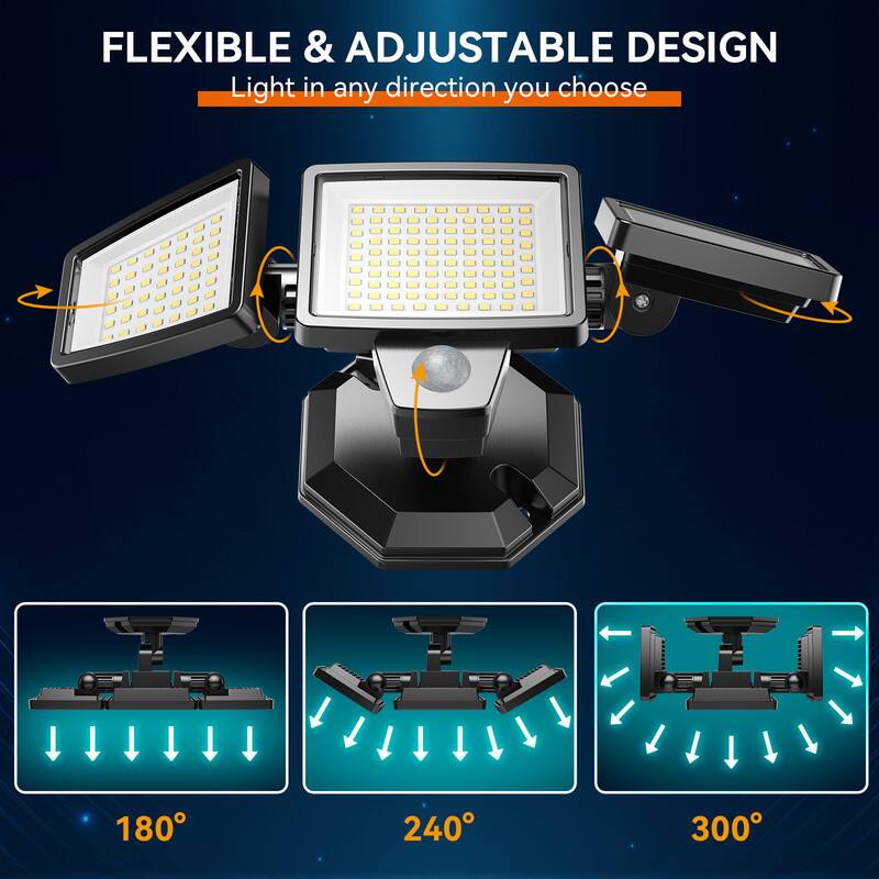 FLEXIBLE & ADJUSTABLE DESIGN  
Light in any direction you choose  

180°  
240°  
300°