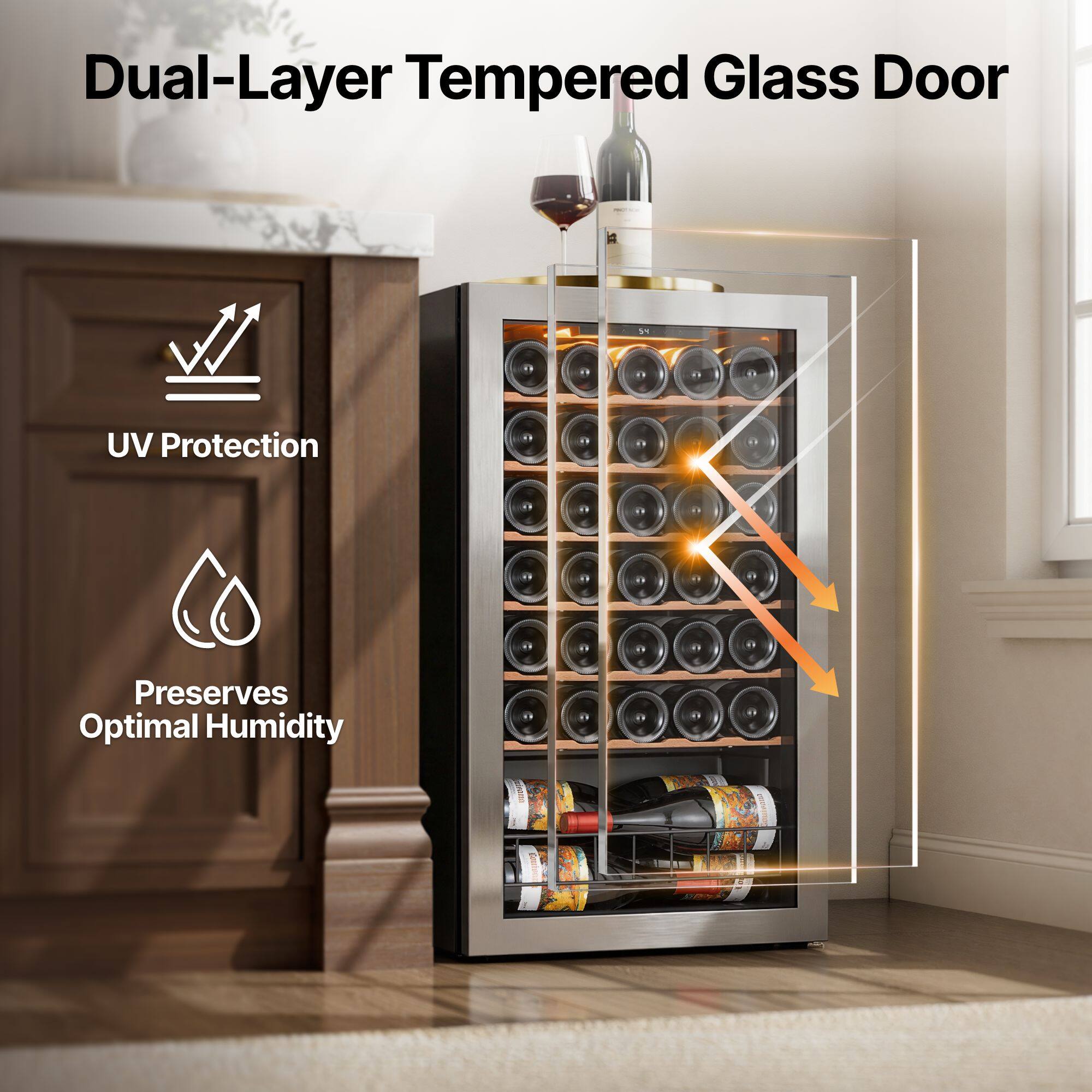 Dual-Layer Tempered Glass Door

- UV Protection
- Preserves Optimal Humidity