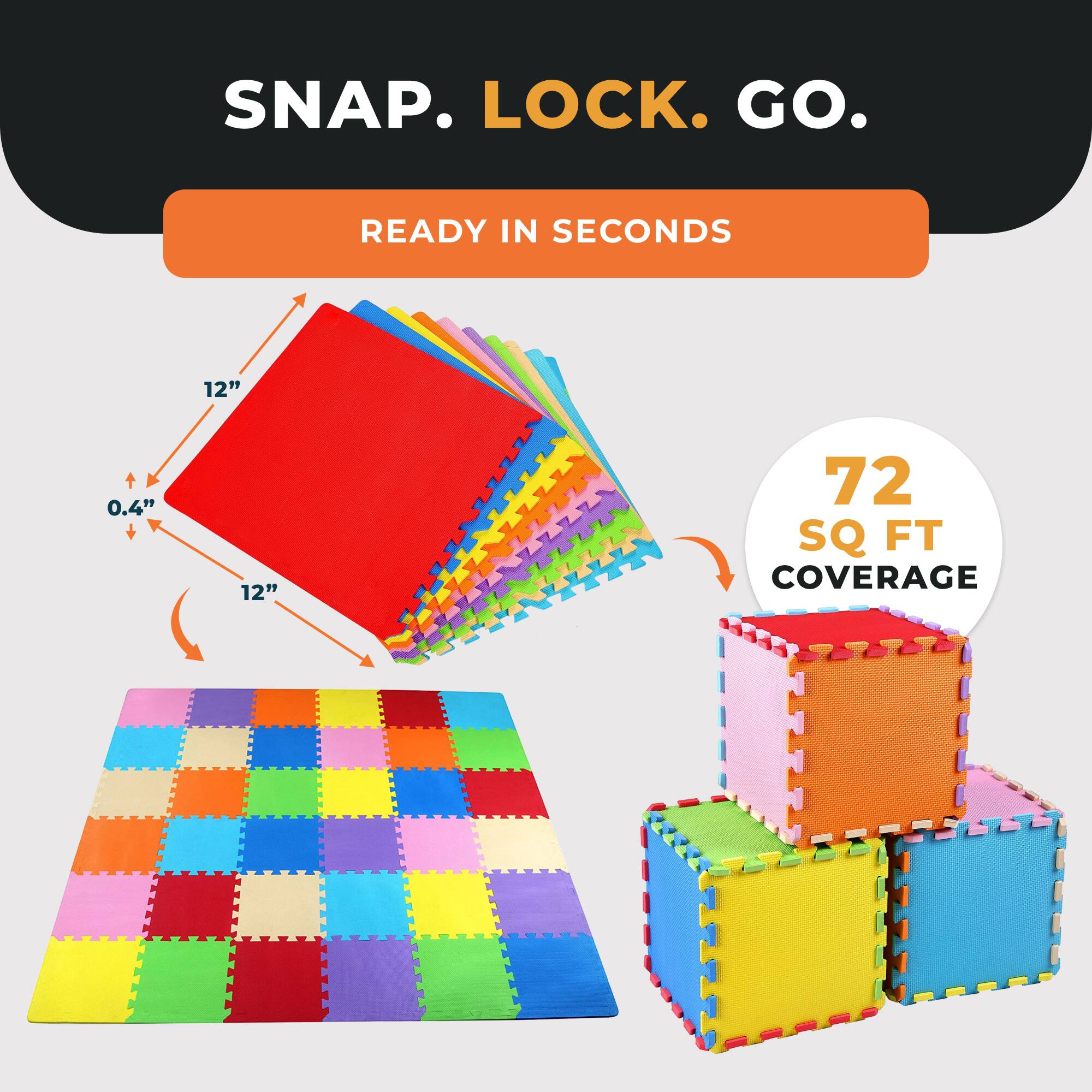 SNAP. LOCK. GO.  
READY IN SECONDS  
12"  
0.4"  
12"  
72 SQ FT COVERAGE