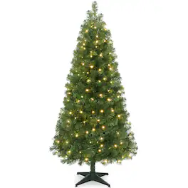Best Choice Products - 5ft Artificial Christmas Tree, Slim Pre-lit Spruce Realistic Space Saving Holiday Decor w/ Base - Green